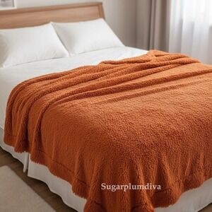 Bedsure Burnt Orange Fuzzy Shaggy Faux Fur Throw Blanket 50" x 60" Bedding
